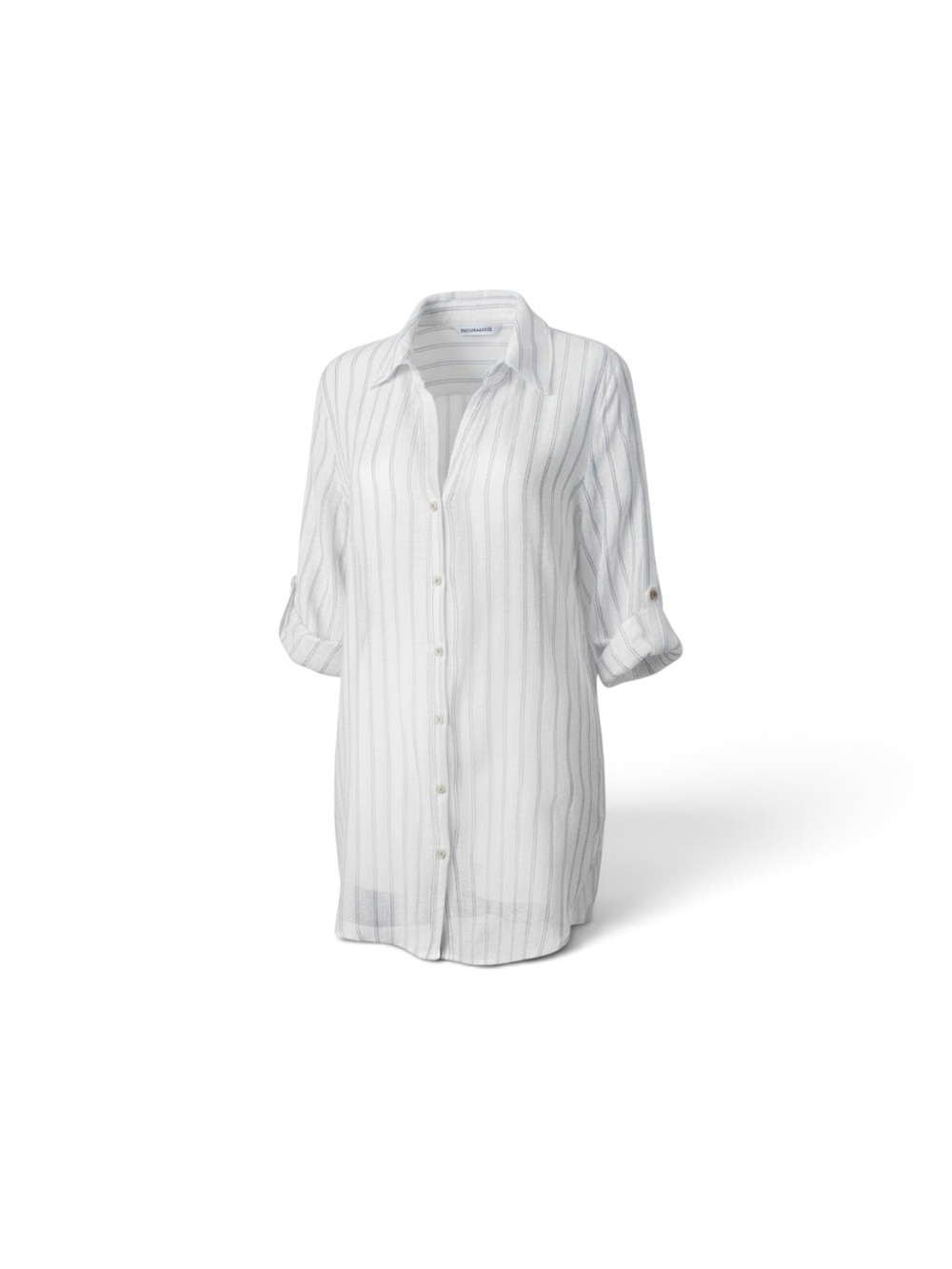 Striped White Button-Front Long Shirt